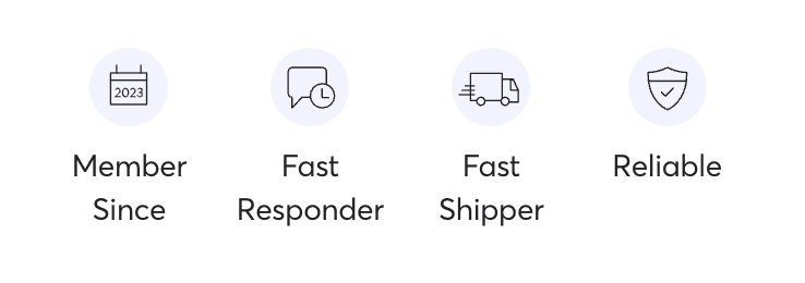 Mercari seller badges: Member Since 2023, Fast Responder, Fast Shipper, and Reliable.